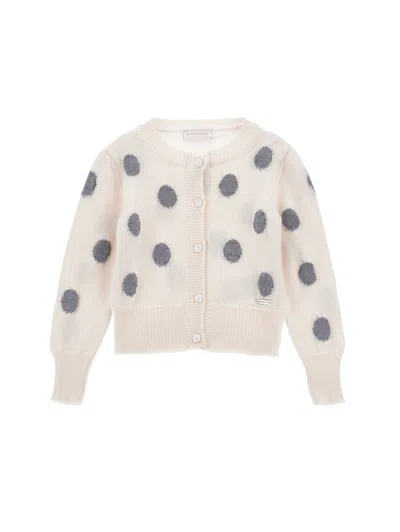 Monnalisa Merino Wool Cardigan In Light Grey + Dark