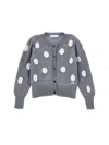 Monnalisa Merino Wool Cardigan In Medium Grey + Ecru