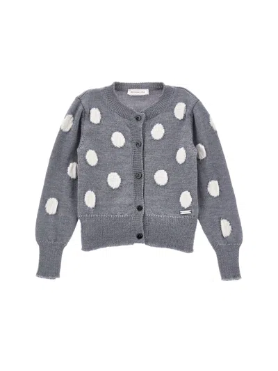 Monnalisa Kids'   Merino Wool Cardigan In Medium Grey + Ecru