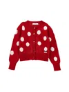 Monnalisa Merino Wool Cardigan In Red + Cream