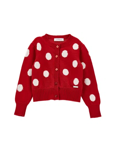 Monnalisa Kids'   Merino Wool Cardigan In Red + Cream