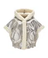 Monnalisa Plush And Coated Fabric Cape In Gray