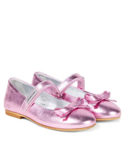 Monnalisa Kids' Metallic Leather Ballet Flats In Pink