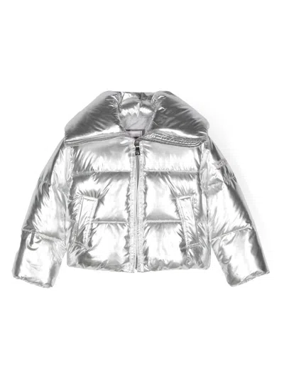 Monnalisa Kids' Metallic Padded Hooded Jacket In Silver