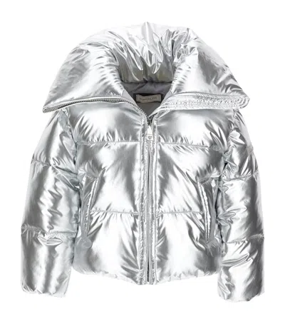 Monnalisa Kids' Metallic Puffer Jacket In Silver