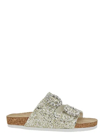 Monnalisa Kids' Glitter Open-toe Sandals In Gray