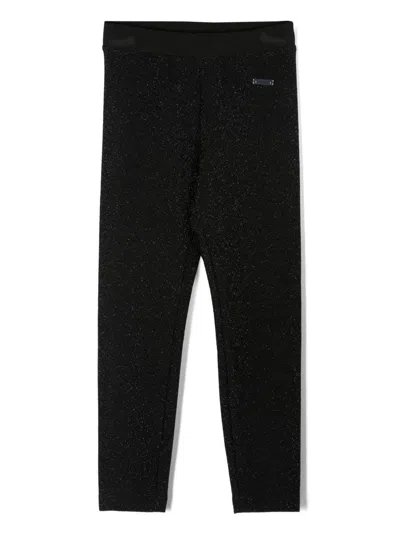 Monnalisa Kids' Metallic-thread Leggings In Black