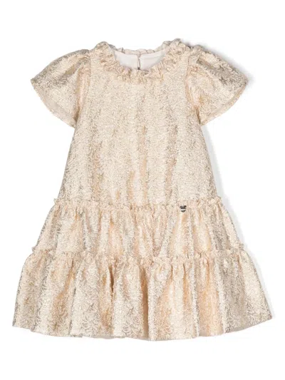 Monnalisa Kids' Metallic-thread Tiered Dress In Gold