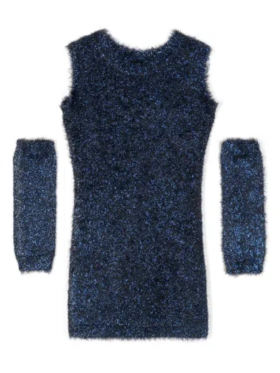 Monnalisa Kids' Metallic-threading Midi Dress In Blue