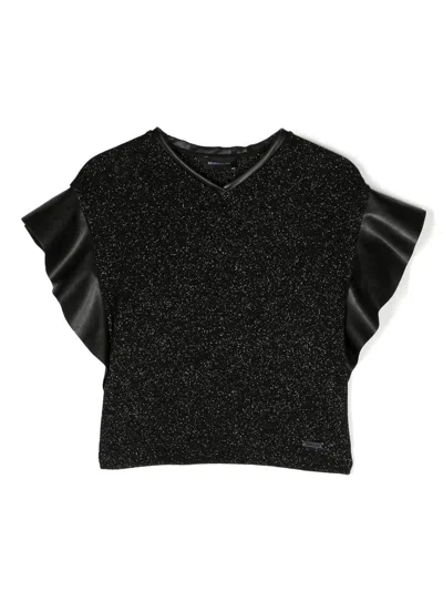 Monnalisa Kids' Metallic-threading Panelled Blouse In Black