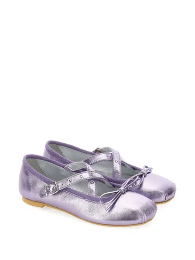 Monnalisa Kids' Metallic-effect Bow-detail Ballerinas In Purple