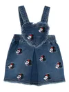 Monnalisa Mickey-mouse Heart-shaped Denim Romper In Blue