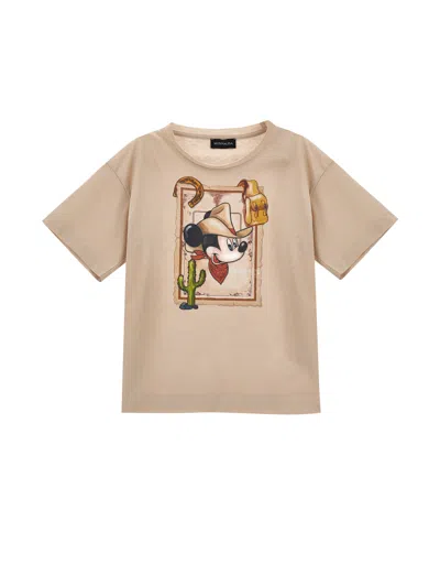 Monnalisa Babies'   Mickey Mouse Jersey T-shirt In Beige + Red
