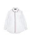 Monnalisa Micro Polka Dot Stripe Shirt In Cream + Navy Blue