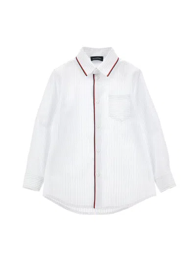 Monnalisa Kids'   Micro Polka Dot Stripe Shirt In Cream + Navy Blue