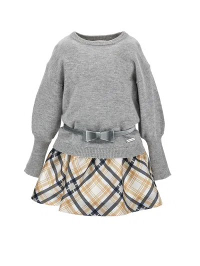 Monnalisa Kids' Tartan-check Sleeveless Dress Set In Grey