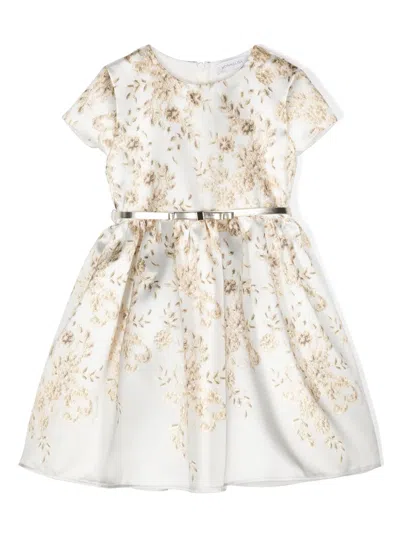 Monnalisa Kids' Mikado Ramage-print Twill Dress In White