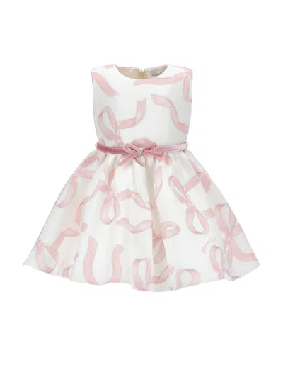 Monnalisa Kids'   Mikado Sleeveless Bow Dress In Cream + Pink