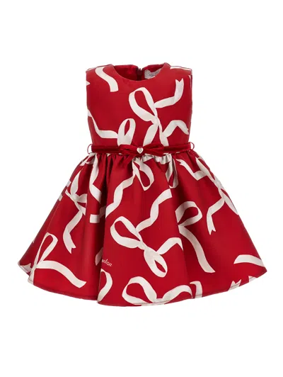 Monnalisa Kids'   Mikado Sleeveless Bow Dress In Red + Cream