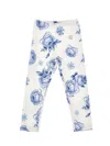 Monnalisa Milano Stitch Leggings In Cream + Navy Blue