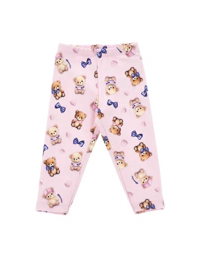 Monnalisa Kids'   Milano Stitch Leggings With Teddy Bear Print In Rosa Fairy Tale