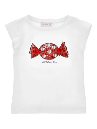 Monnalisa Mini Rhinestone Printed Short-sleeve T-shirt For Girls In White