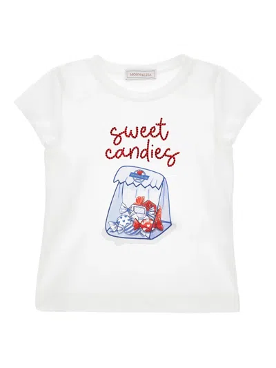 Monnalisa Mini Short Sleeve Sweet Candies T-shirt In White