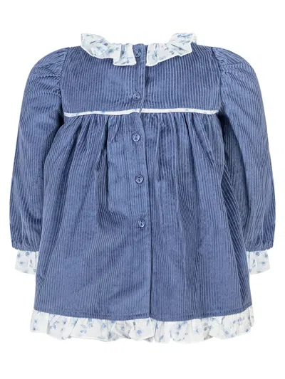 Monnalisa Mini Velvet Suit With Teddy Bear In Avio