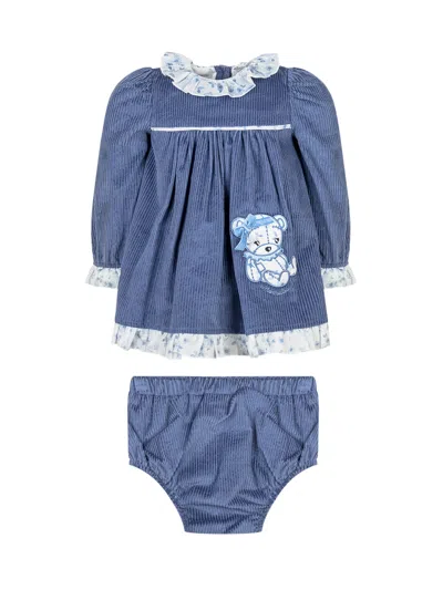 Monnalisa Mini Velvet Suit With Teddy Bear In Blue
