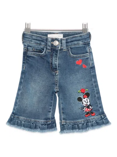 Monnalisa Babies' Minnie Mouse Denim Shorts In Blue