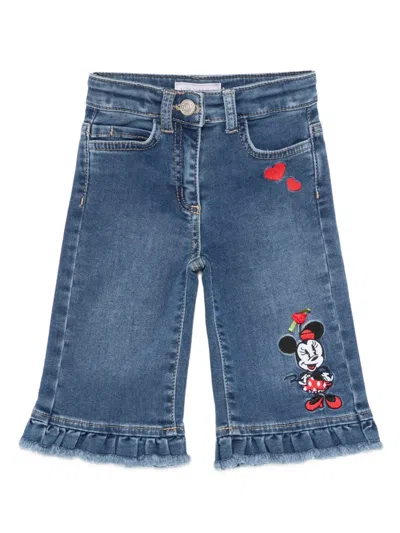 Monnalisa Babies' Minnie-mouse Ruffled Trousers In Blue
