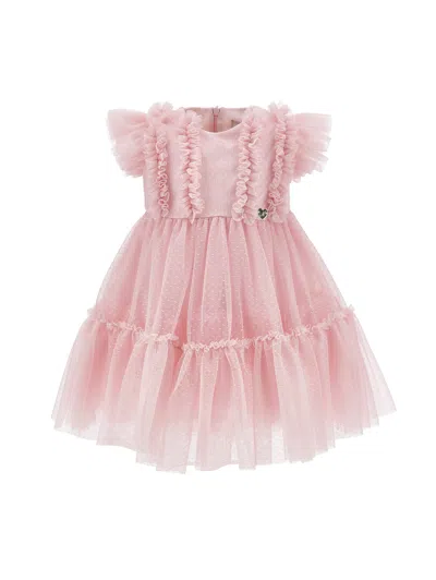 Monnalisa Kids'   Minnie Mouse Ruffled Tulle Dress In Pink