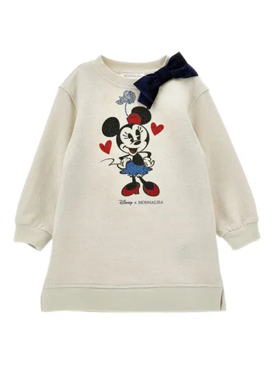 Monnalisa Kids' Minnie Mouse Sweatshirt Dress In Neutral