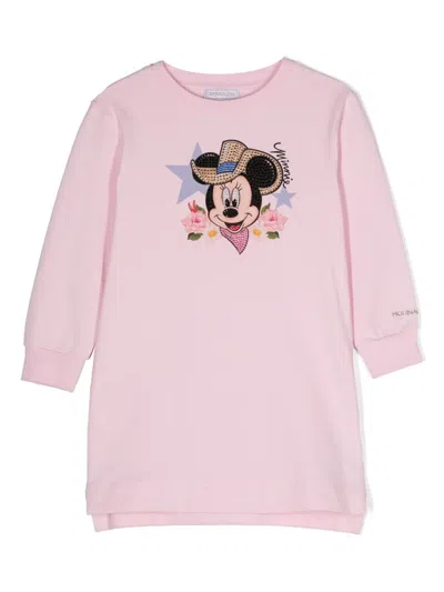 Monnalisa Kids' Minnie-print Jersey Dress In Pink