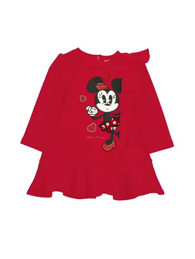 Monnalisa Kids'   Minnie Ruffle Sweatshirt Dress In Red