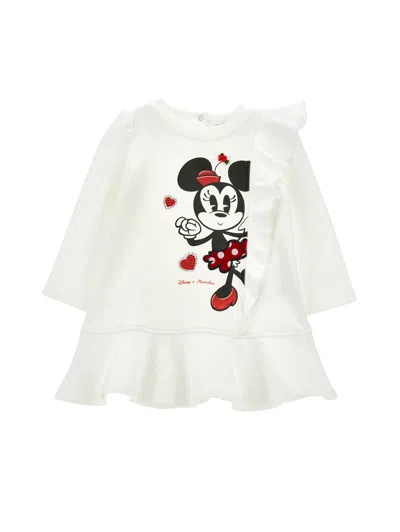 Monnalisa Kids'   Minnie Ruffle Sweatshirt Dress In White
