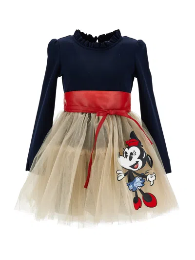 Monnalisa Kids' X Disney Belted Dress In Blue