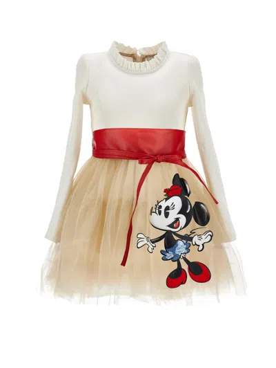 Monnalisa Kids' X Disney Belted Dress In White