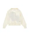 Monnalisa Mix Cardigan With Rose Inlay In Cream + Navy Blue