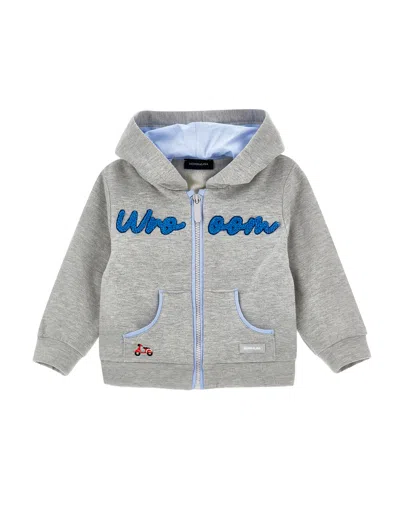 Monnalisa Kids'   Motorcycle Sweatshirt Embroidery Zip Hood In Gray