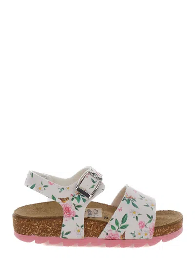 Monnalisa Kids' Multicolor Sandals With Floreal Print In Polyurethane Girl In White