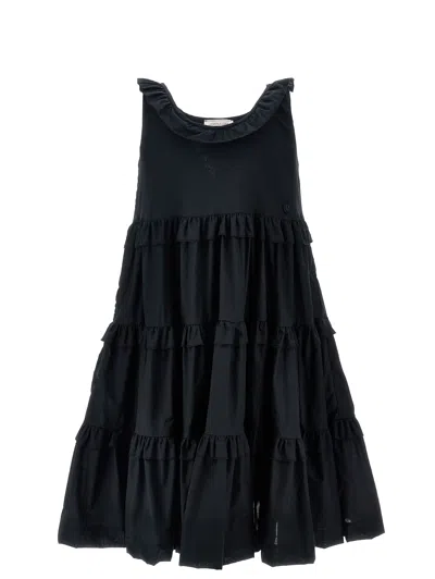 Monnalisa Kids' Pleated Cotton Dress In Black