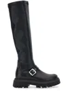 Monnalisa Leather Knee-high Boots In Black