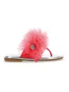 Monnalisa Nappa Leather Thong Sandals With Tulle Ruffle In Fuchsia