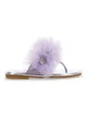 Monnalisa Nappa Leather Thong Sandals With Tulle Ruffle In Wisteria