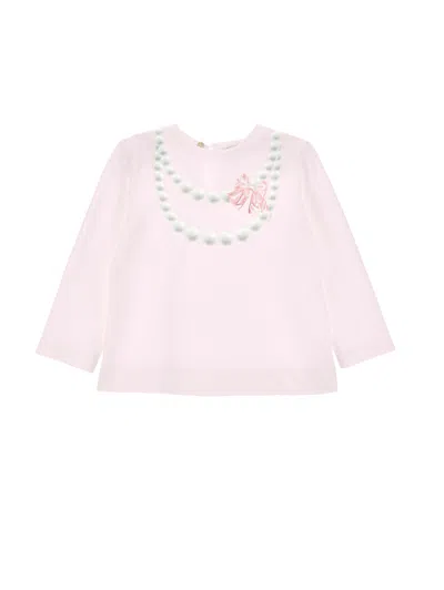 Monnalisa Necklace Print Cotton T-shirt In Dusty Pink Rose
