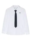 Monnalisa Necktie Cotton Shirt In Weiss
