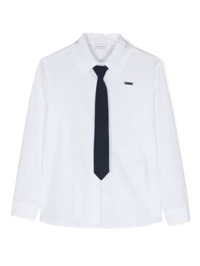Monnalisa Kids' Necktie Cotton Shirt In Weiss