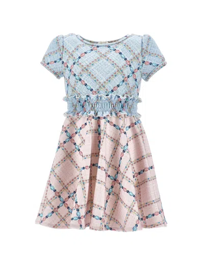 Monnalisa Kids'   Neoprene Dress With Jewel Print In Blue