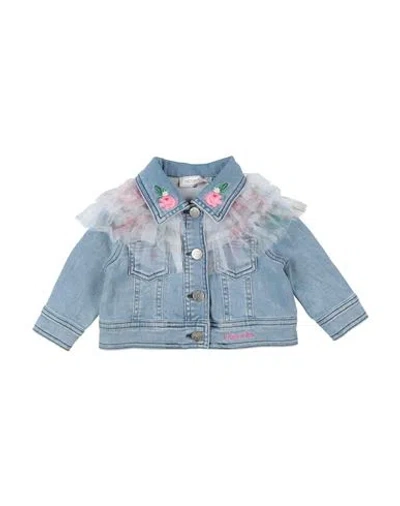 Monnalisa Babies'  Newborn Girl Denim Outerwear Blue Size 3 Cotton, Elastane, Polyester